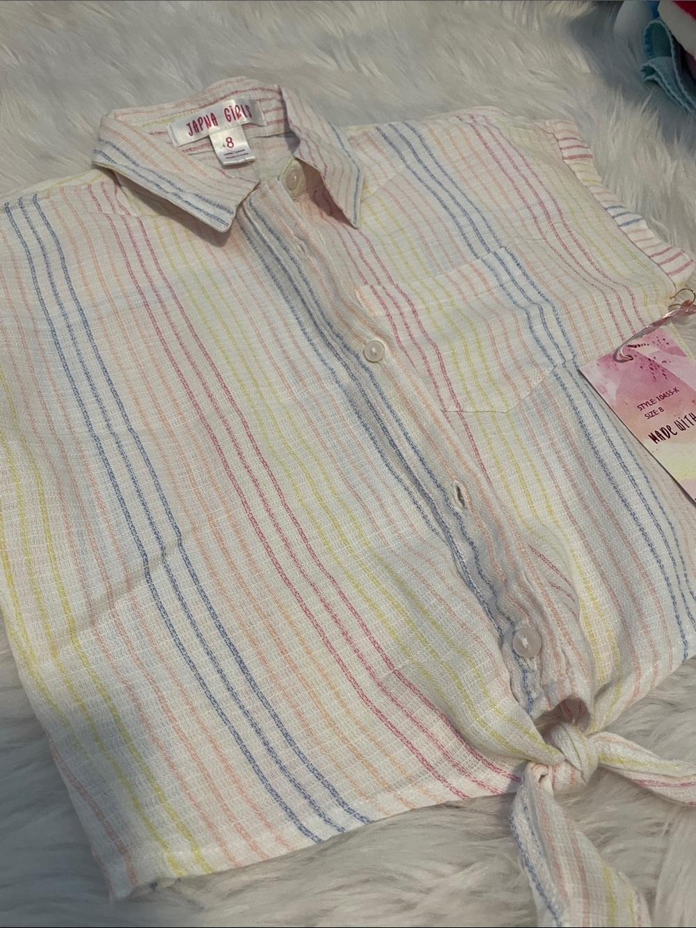 Japna Girls' Pastel Striped Tie-Front Button Shirt